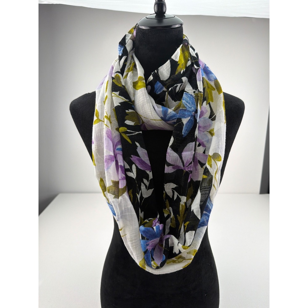 NWT J. Jill Infinity Scarf White Floral 100% Cotton Gauze Lightweight Boho
